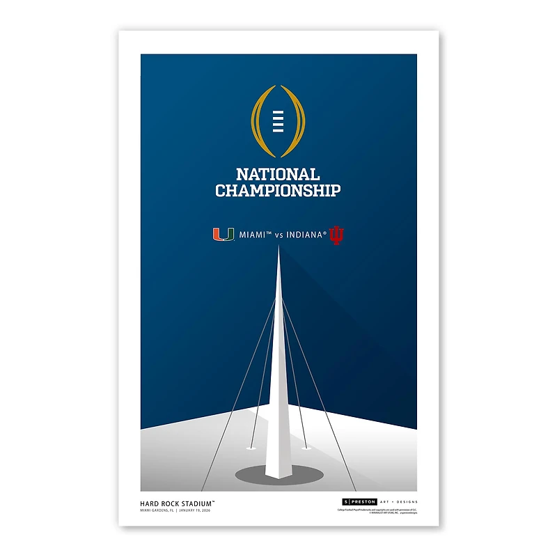 Indiana Hoosiers vs. Miami Hurricanes College Football Playoff 2025 National Championship Matchup 11" x 17" Minimalist Poster Print