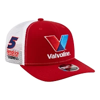 Men's New Era Red/White Kyle Larson Valvoline 9SEVENTY Stretch-Snap Trucker Hat