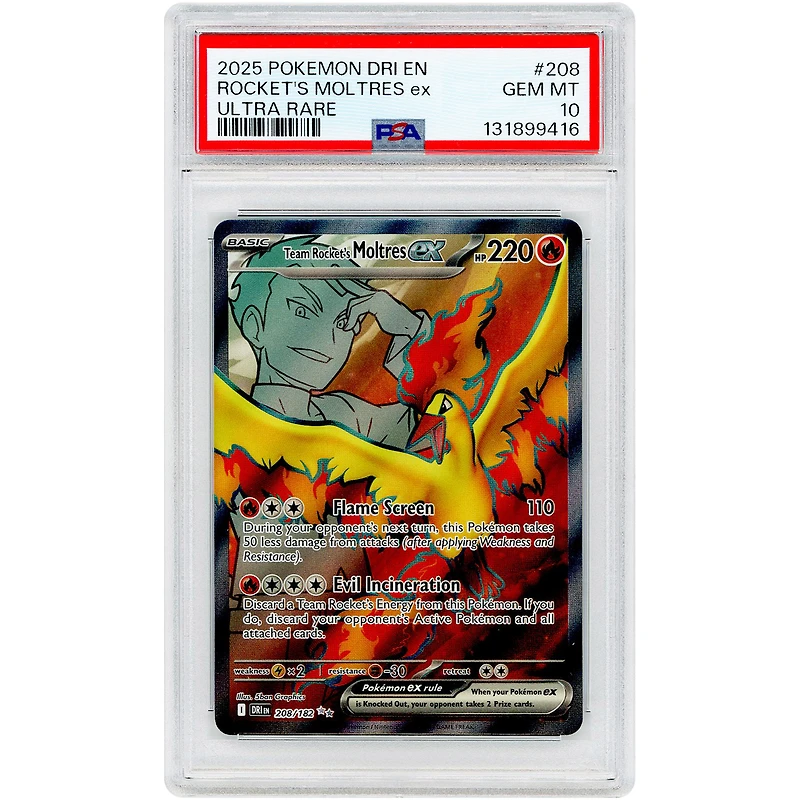 Team Rocket's Moltres EX 2025 Pokemon Destined Rivals Ultra Rare #208 PSA Authenticated 10 Card
