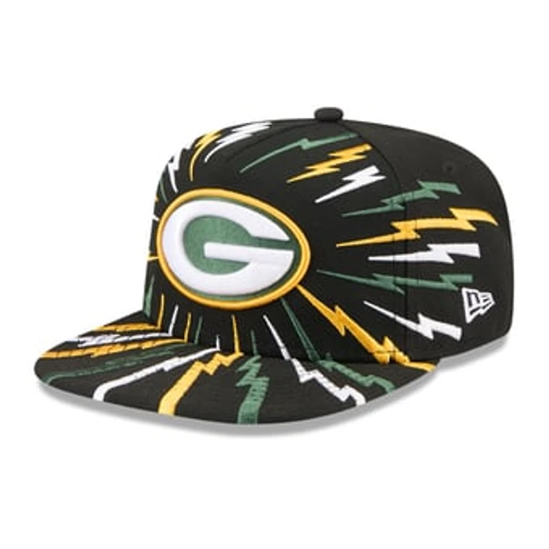 Youth New Era Black Green Bay Packers Bolt A-Frame 9FIFTY Snapback Hat