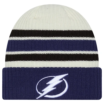 Men's New Era  Cream/Blue Tampa Bay Lightning Vintage Cuffed Knit Hat
