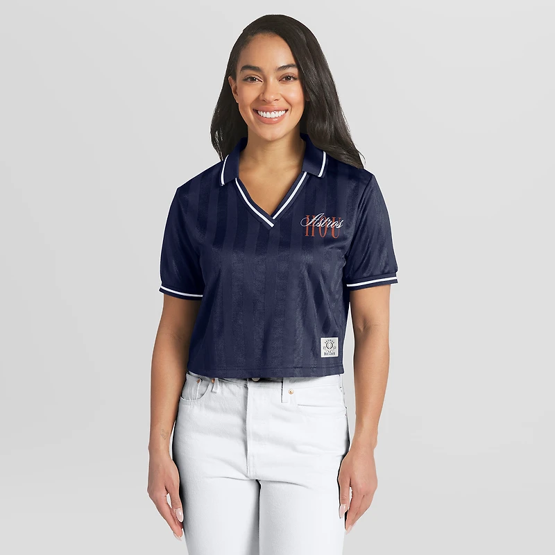 Women's WEAR by Erin Andrews  Navy Houston Astros Cropped V-Neck Polo