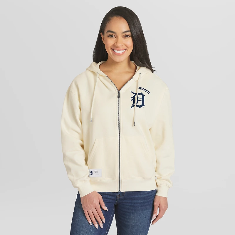 Women's WEAR by Erin Andrews Cream Detroit Tigers Full-Zip Hoodie