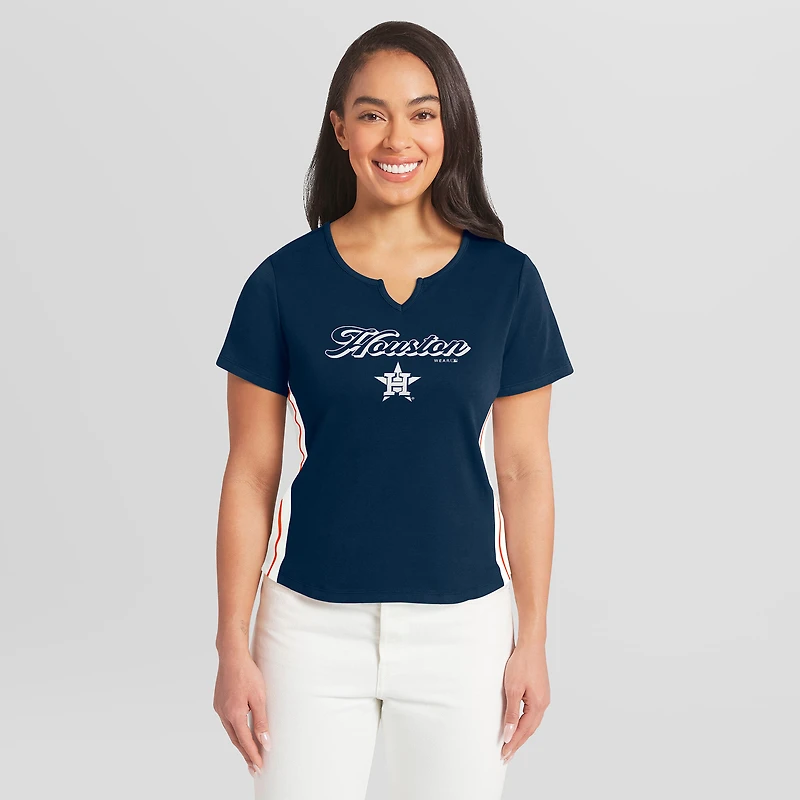 Women's WEAR by Erin Andrews  Navy Houston Astros Notch Neck Cropped T-Shirt