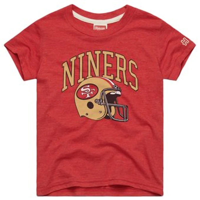 Youth Homage Scarlet San Francisco 49ers Helmet Retro Tri-Blend T-Shirt