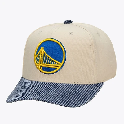 Men's Mitchell & Ness Cream/Blue Golden State Warriors Washed Corduroy Pro Crown Snapback Hat