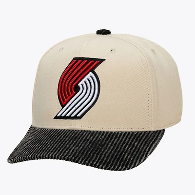 Men's Mitchell & Ness Cream/Black Portland Trail Blazers Washed Corduroy Pro Crown Snapback Hat
