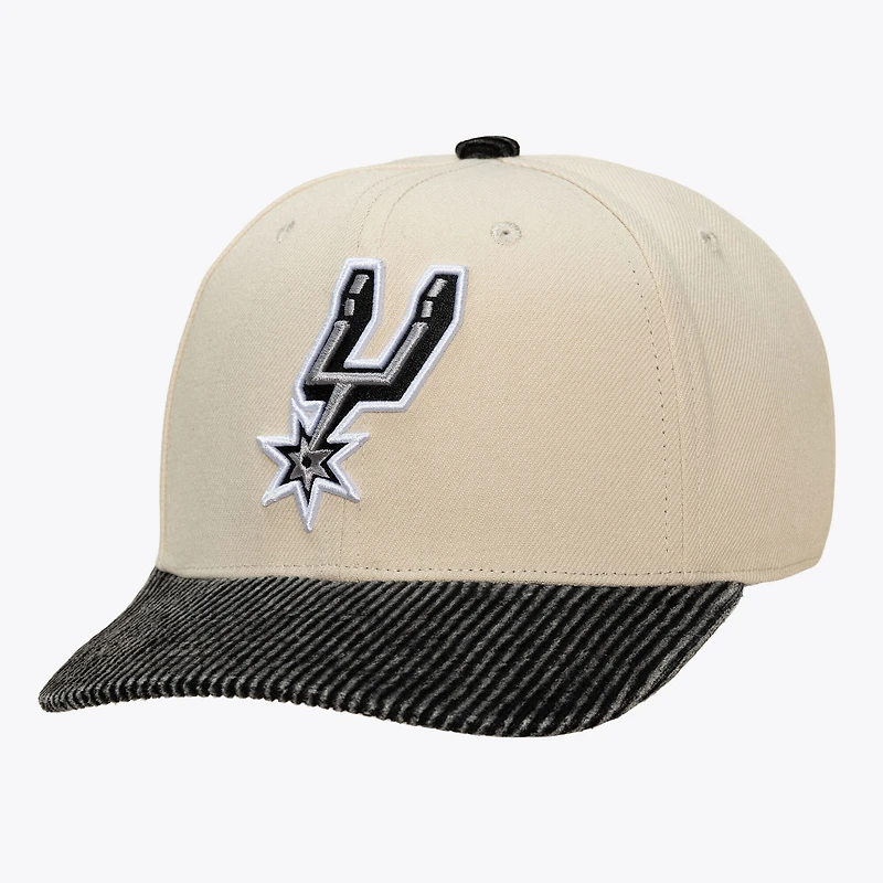 Men's Mitchell & Ness Cream/Black San Antonio Spurs Washed Corduroy Pro Crown Snapback Hat