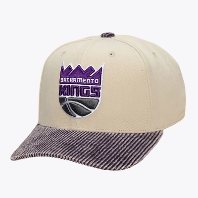 Men's Mitchell & Ness Cream/Purple Sacramento Kings Washed Corduroy Pro Crown Snapback Hat