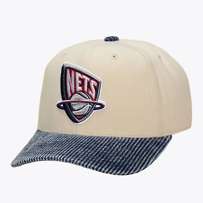 Men's Mitchell & Ness Cream/Blue New Jersey Nets Washed Corduroy Pro Crown Snapback Hat