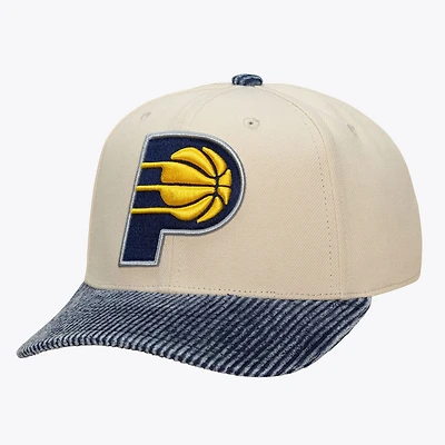Men's Mitchell & Ness Cream/Blue Indiana Pacers Washed Corduroy Pro Crown Snapback Hat