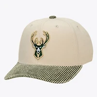 Men's Mitchell & Ness Cream/Green Milwaukee Bucks Washed Corduroy Pro Crown Snapback Hat