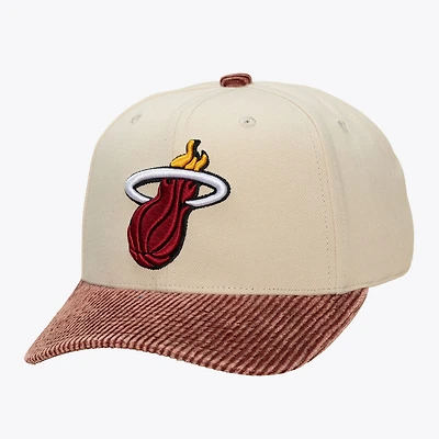 Men's Mitchell & Ness Cream/Red Miami Heat Washed Corduroy Pro Crown Snapback Hat