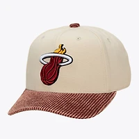 Men's Mitchell & Ness Cream/Red Miami Heat Washed Corduroy Pro Crown Snapback Hat