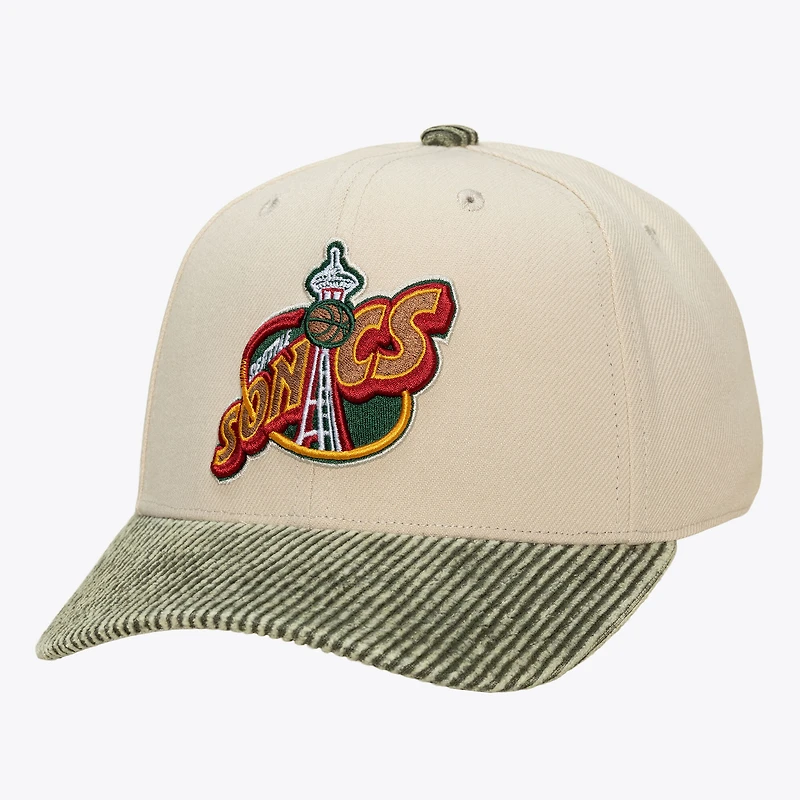 Men's Mitchell & Ness Cream/Green Seattle SuperSonics Washed Corduroy Pro Crown Snapback Hat