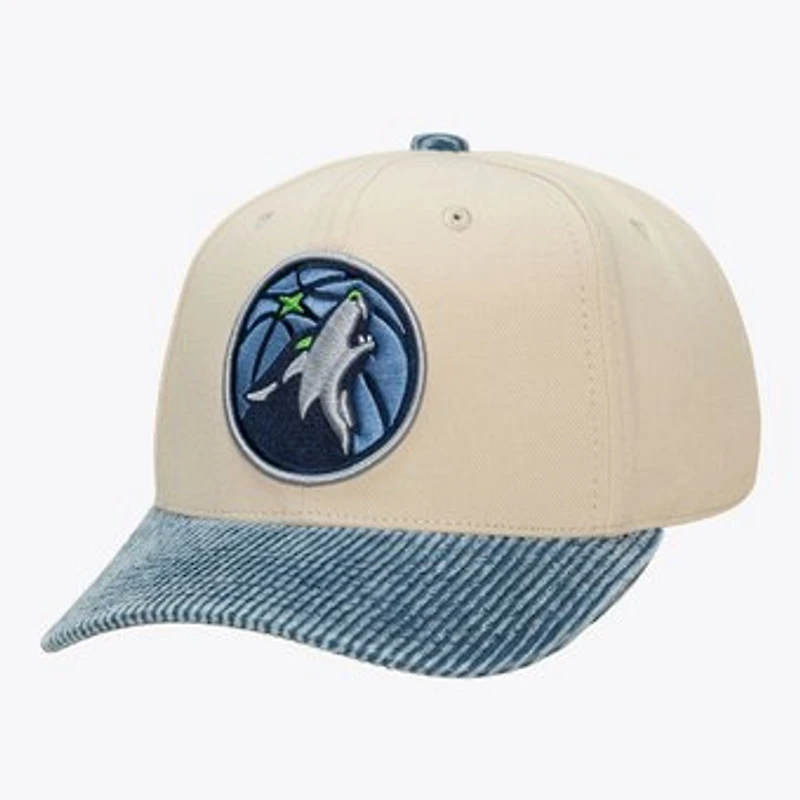 Men's Mitchell & Ness Cream/Blue Minnesota Timberwolves Washed Corduroy Pro Crown Snapback Hat