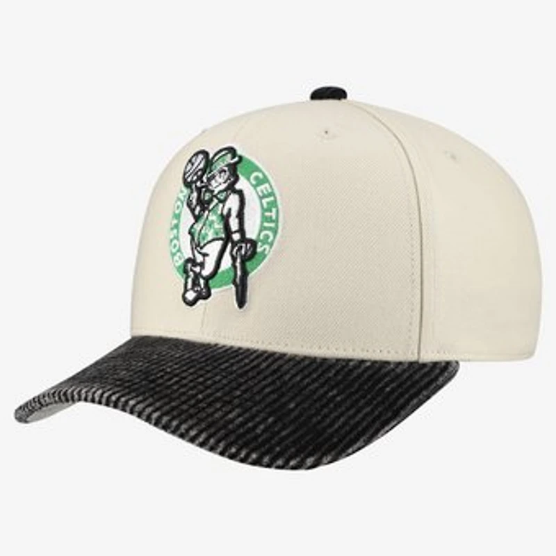 Men's Mitchell & Ness Cream/Black Boston Celtics Washed Corduroy Pro Crown Snapback Hat