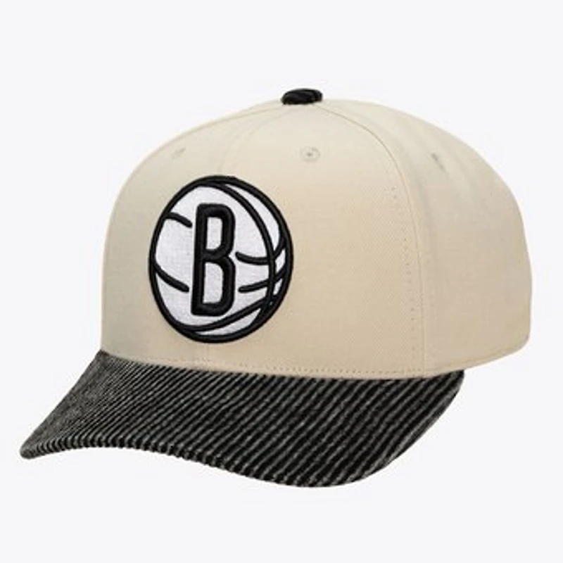 Men's Mitchell & Ness Cream/Black Brooklyn Nets Washed Corduroy Pro Crown Snapback Hat