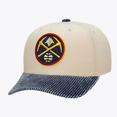 Men's Mitchell & Ness Cream/Blue Denver Nuggets Washed Corduroy Pro Crown Snapback Hat