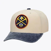 Men's Mitchell & Ness Cream/Blue Denver Nuggets Washed Corduroy Pro Crown Snapback Hat