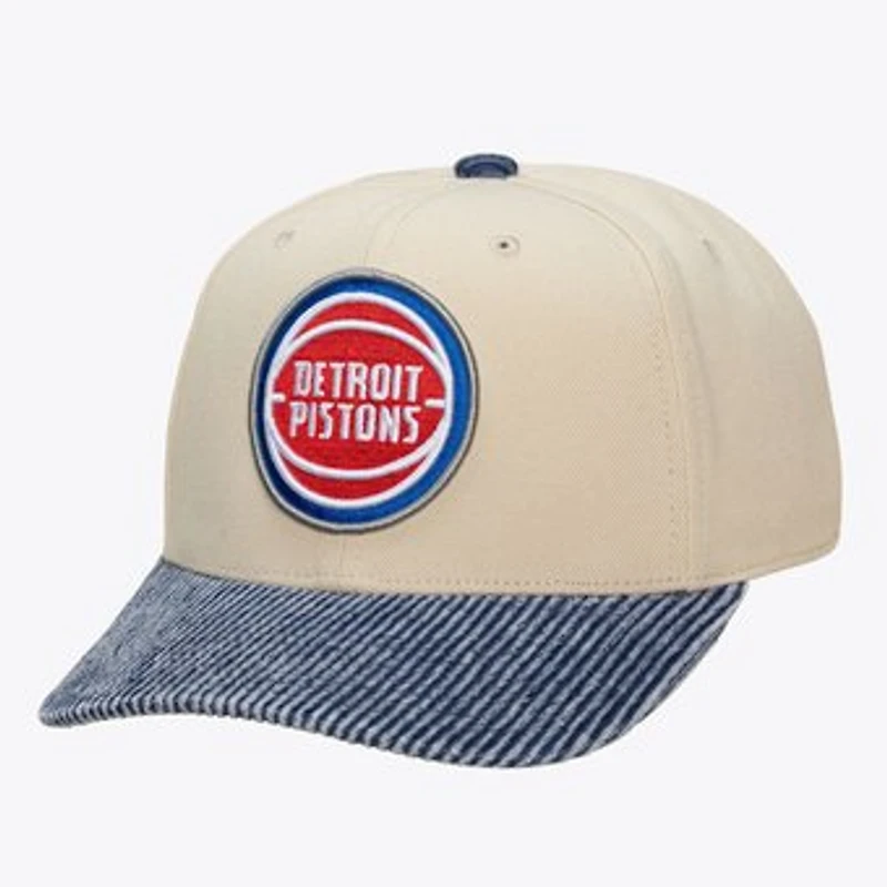 Men's Mitchell & Ness Cream/Blue Detroit Pistons Washed Corduroy Pro Crown Snapback Hat