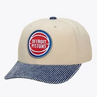 Men's Mitchell & Ness Cream/Blue Detroit Pistons Washed Corduroy Pro Crown Snapback Hat