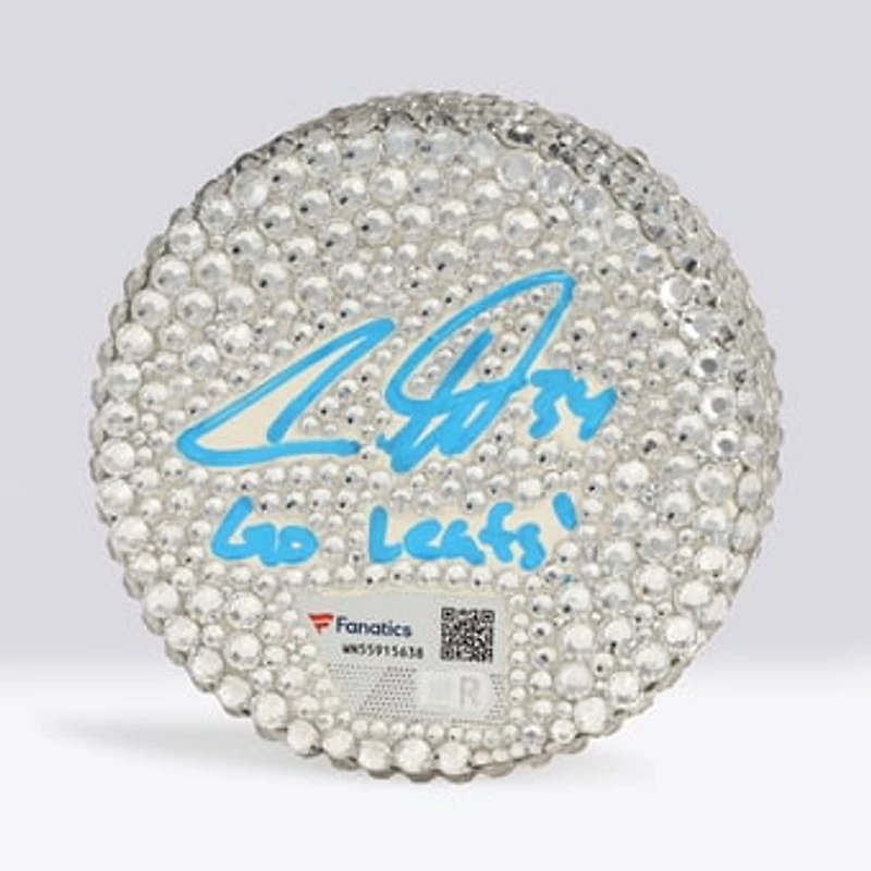 Auston Matthews Toronto Maple Leafs Autographed Swarovski Crystal Hockey Puck with "Go Leafs!" Inscription - Art by Rock On Sports