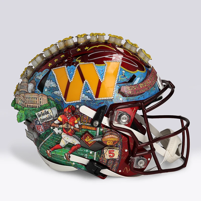 Jayden Daniels Washington Commanders Autographed Riddell Speed Flex Authentic Helmet  - Art by Charles Fazzino - WN55916234