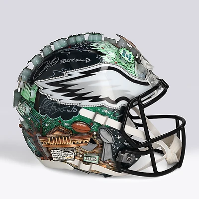 Jalen Hurts Philadelphia Eagles Autographed Riddell Super Bowl LIX Champions Logo Speed Authentic Helmet with "SB LIX MVP" Inscription - Art by Charles Fazzino - WM55916232