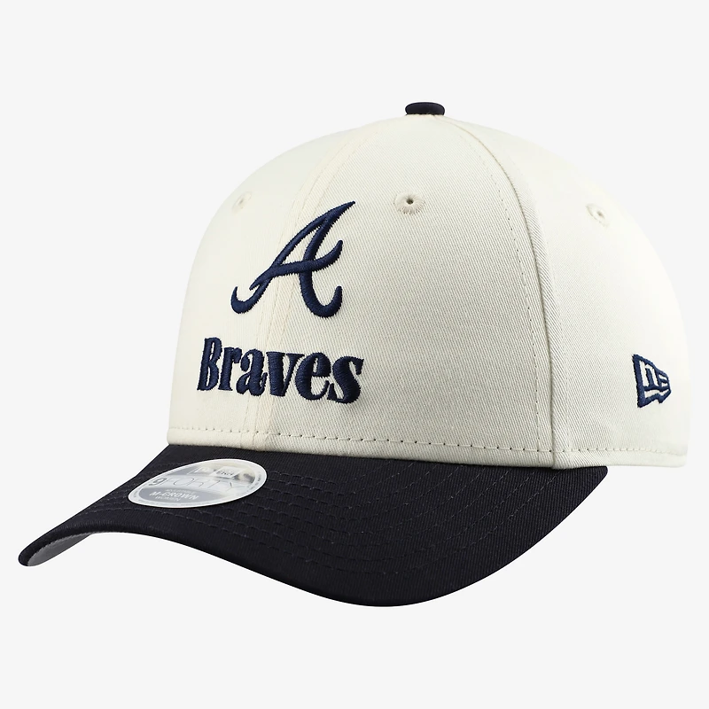 Women's New Era Cream/Navy Atlanta Braves Primary 9FORTY M-Crown Adjustable Hat