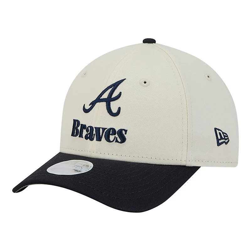 Women's New Era Cream/Navy Atlanta Braves Primary 9FORTY M-Crown Adjustable Hat