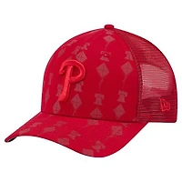 Men's New Era Red Philadelphia Phillies Tonal Icon 9FORTY Adjustable Trucker Hat