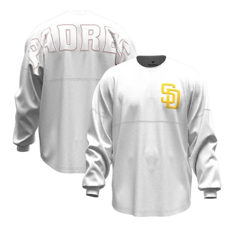 Women's Fanatics White San Diego Padres Baseball Stitch Spirit Jersey Long Sleeve T-Shirt