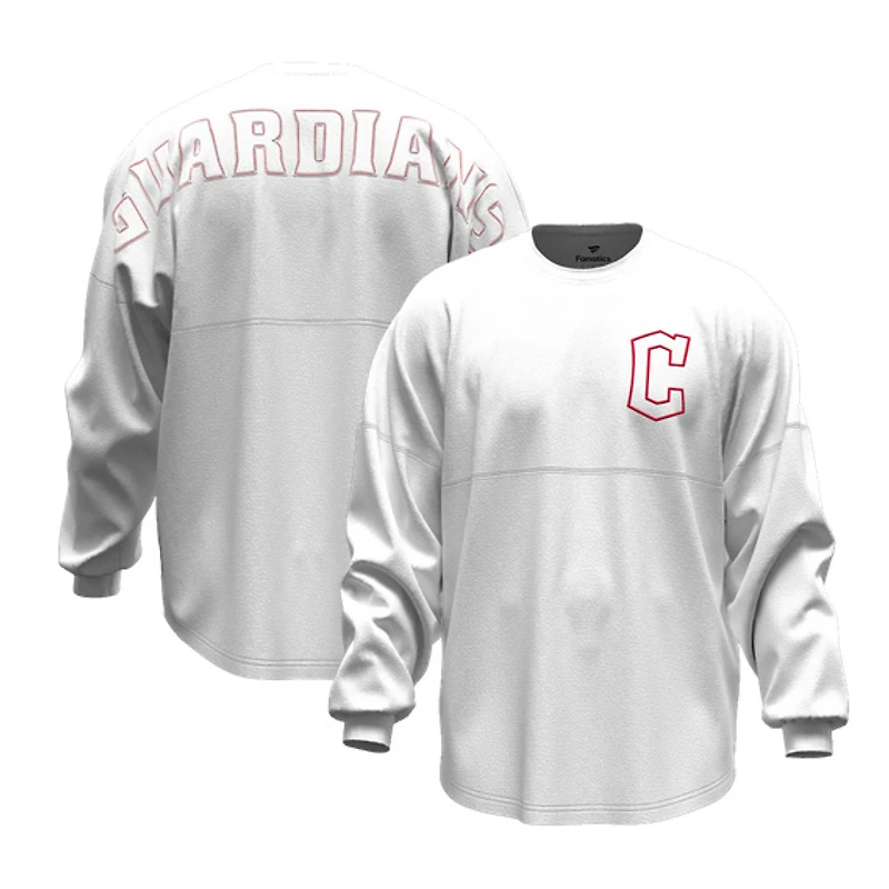 Women's Fanatics White Cleveland Guardians Baseball Stitch Spirit Jersey Long Sleeve T-Shirt
