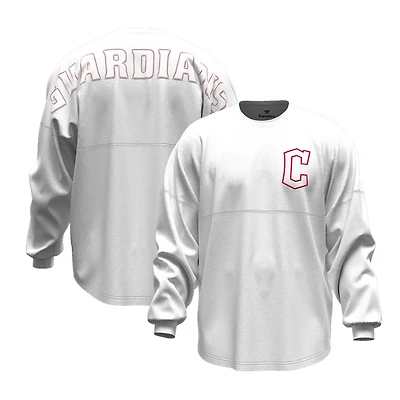 Women's Fanatics White Cleveland Guardians Baseball Stitch Spirit Jersey Long Sleeve T-Shirt