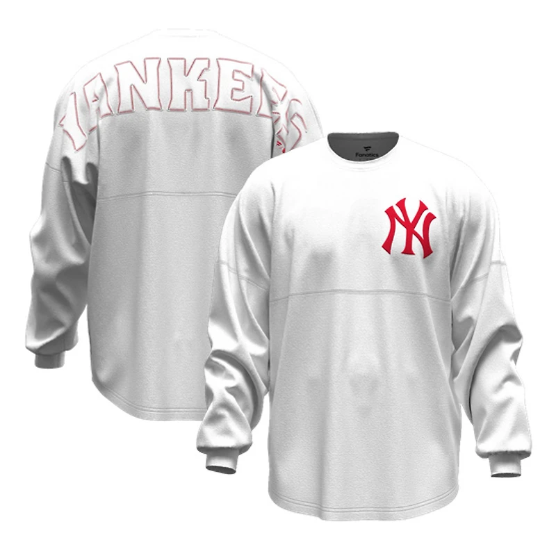 Women's Fanatics White New York Yankees Baseball Stitch Spirit Jersey Long Sleeve T-Shirt