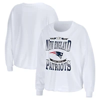Women's WEAR by Erin Andrews  White New England Patriots Super Bowl LX Cropped Long Sleeve T-Shirt