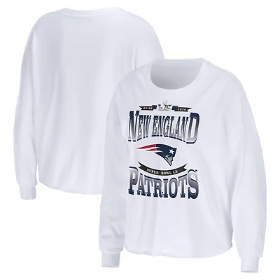 Women's WEAR by Erin Andrews  White New England Patriots Super Bowl LX Cropped Long Sleeve T-Shirt