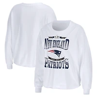 Women's WEAR by Erin Andrews  White New England Patriots Super Bowl LX Cropped Long Sleeve T-Shirt