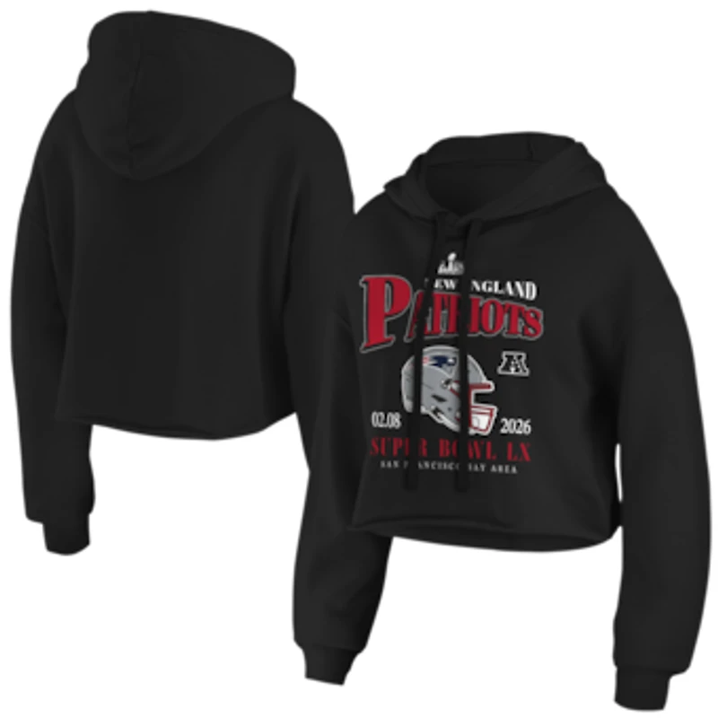 Women's WEAR by Erin Andrews  Black New England Patriots Super Bowl LX Cropped Hoodie