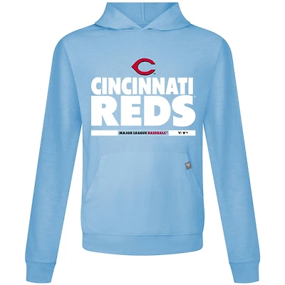 Men's Levelwear Light Blue Cincinnati Reds Relay Center Stage Long Sleeve Hooded T-Shirt