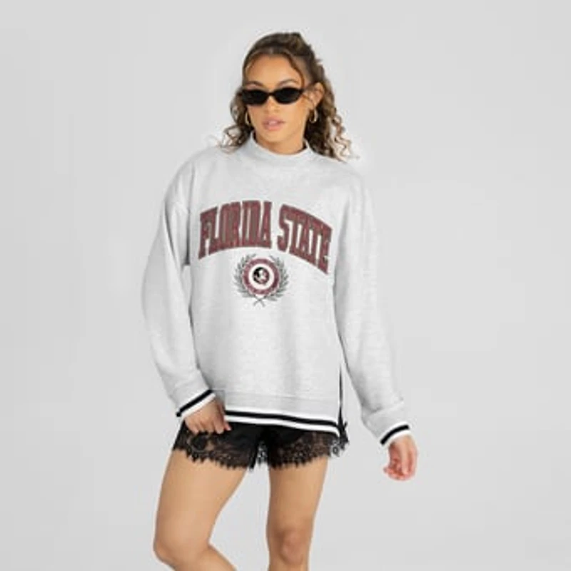 Women's Gameday Couture Gray Florida State Seminoles Rally Point Contrast Stripe Mock Neck Sweatshirt