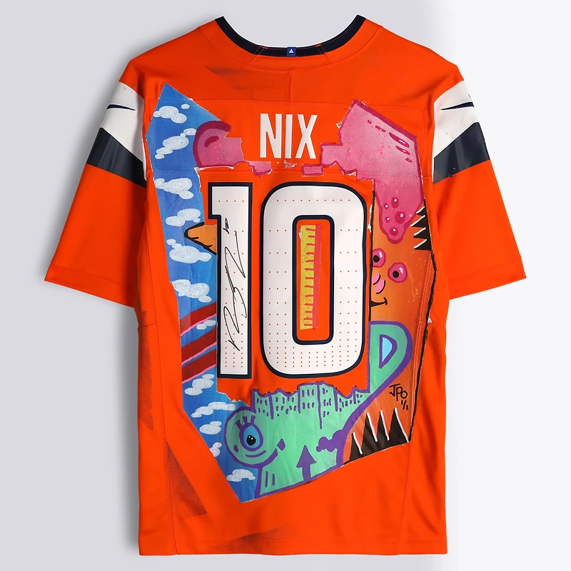 Bo Nix Denver Broncos Autographed Orange Nike Vapor F.U.S.E. Limited Jersey - Art by JPO - Limited Edition #1/1