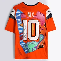 Bo Nix Denver Broncos Autographed Orange Nike Vapor F.U.S.E. Limited Jersey - Art by JPO - Limited Edition #1/1