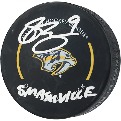 Filip Forsberg Nashville Predators Autographed Official Game Puck with "Smashville" Inscription
