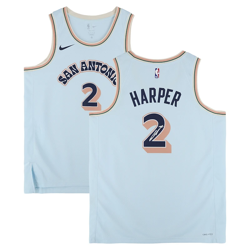 Dylan Harper San Antonio Spurs Autographed Light Blue Nike 2024-25 City Edition Swingman Jersey