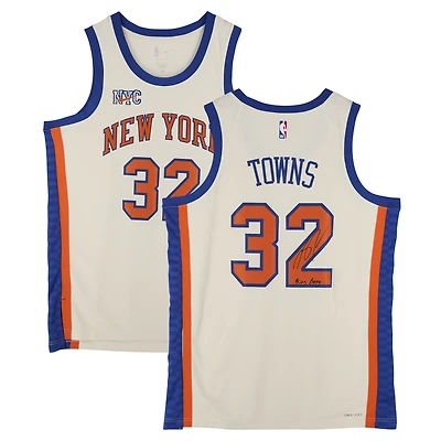 Karl-Anthony Towns New York Knicks Autographed Cream Nike 2025-26 City Edition Swingman Jersey with "Bing Bong" Inscription