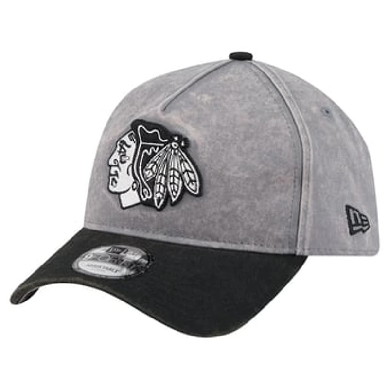 Men's New Era Gray/Black Chicago Blackhawks Storm A-Frame 9FORTY Adjustable Hat
