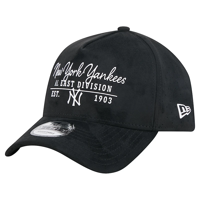 Men's New Era Black New York Yankees Script Text 9FORTY A-Frame Adjustable Hat