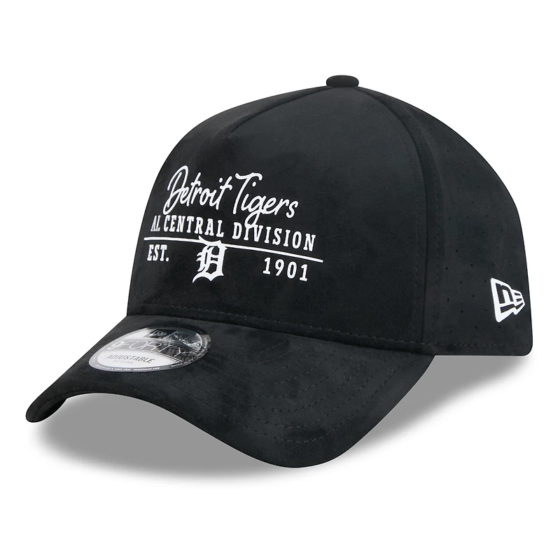 Men's New Era Black Detroit Tigers Script Text 9FORTY A-Frame Adjustable Hat